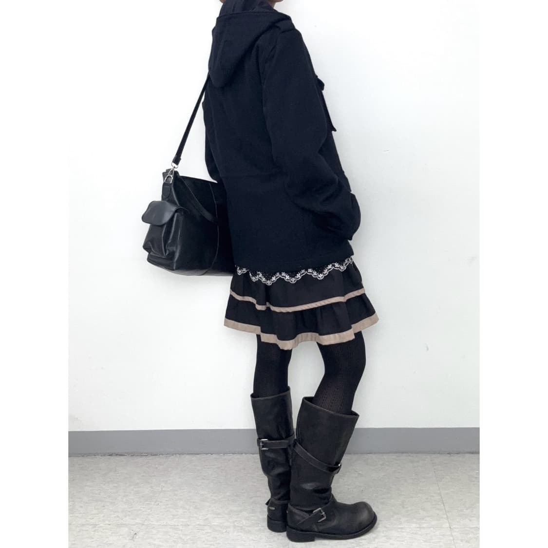 빈티지 블랙 하프 코트 상품이미지4