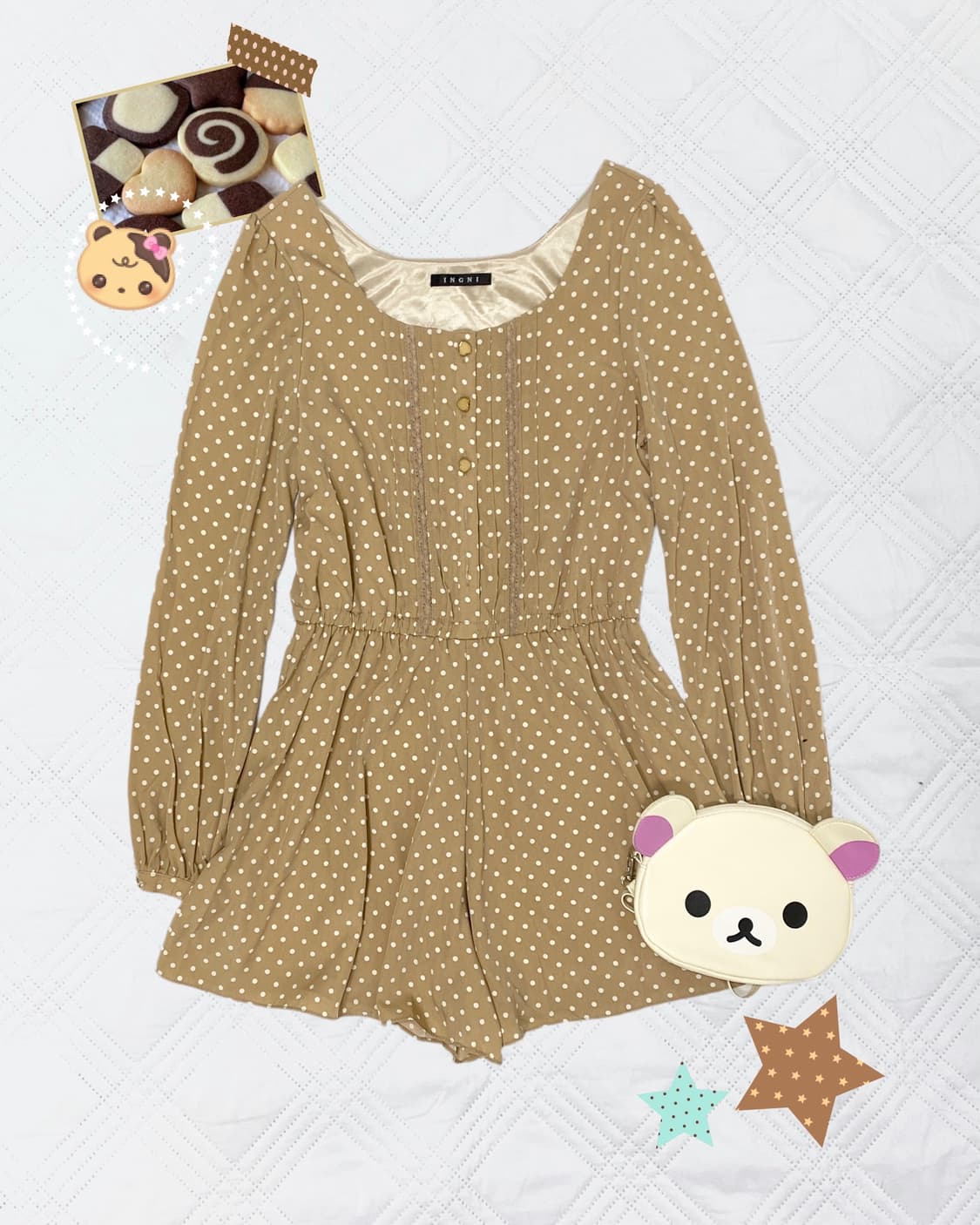 ꒰ঌ 잉그니 라떼갸루 도트 점프슈트 ໒꒱ 상품이미지1