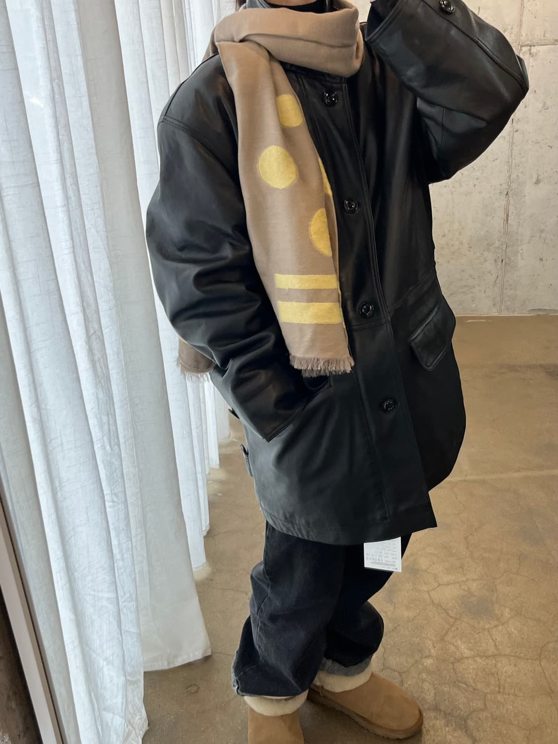 울 도트 패턴 머플러 베이지 상품이미지5