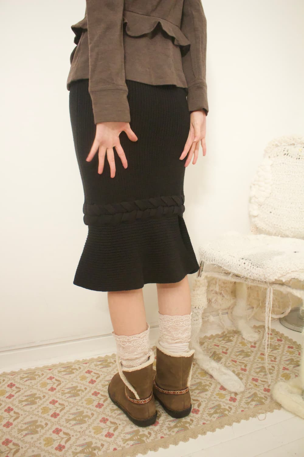 cotton knit ribbed flare skirt 상품이미지1