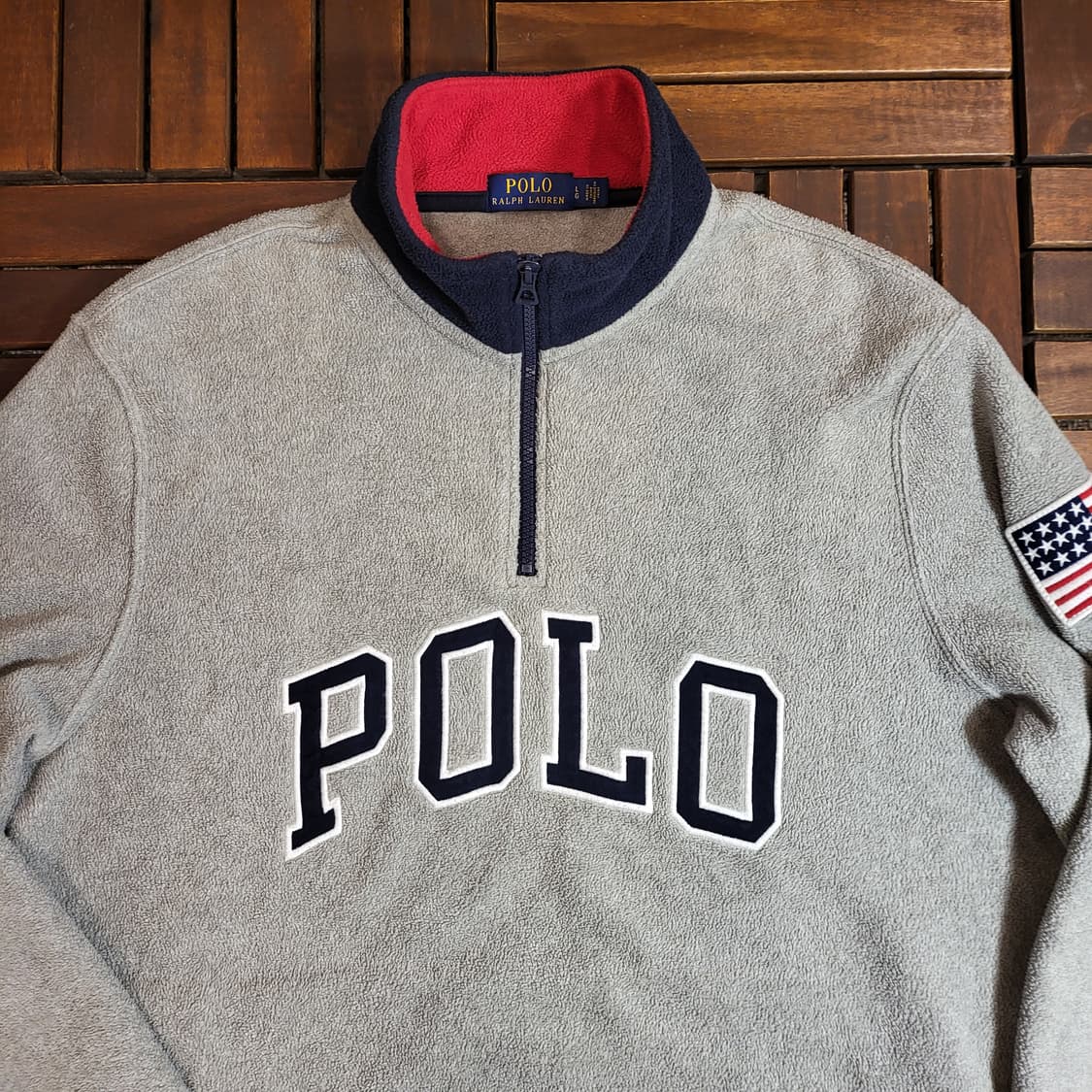 폴로 랄프로렌 빅로고 성조기 반집업 후리스 (L) 상품이미지4