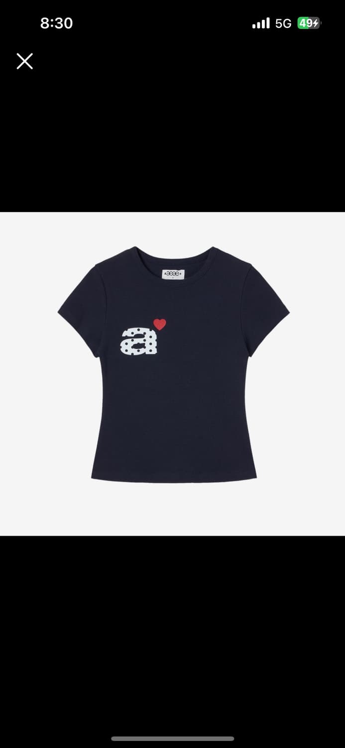 [택제거 새상품] Aeae 에이이에이이 도트 스몰 레터 티 네이비 반팔 상품이미지1