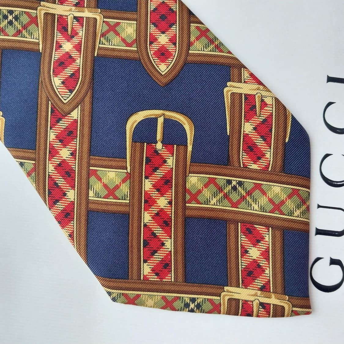 구찌 네이비 벨트 모티브 패턴 넥타이 9.3cm A+등급 K2564 상품이미지6