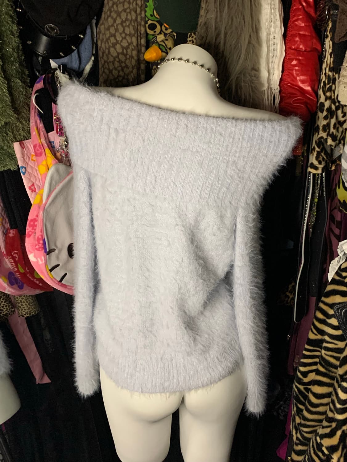 히메갸루 하늘색 오프숄더 앙고라 니트 상품이미지2