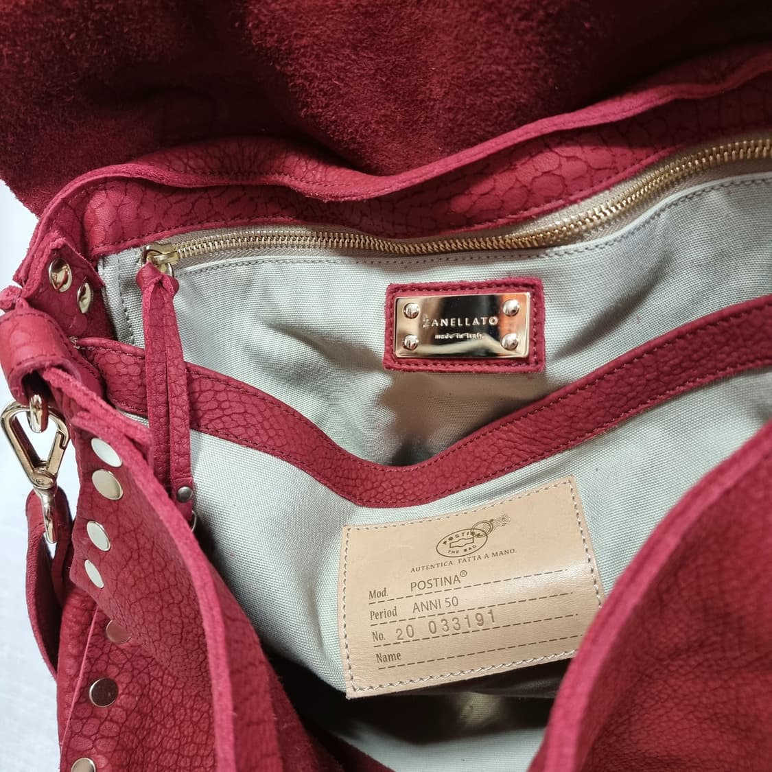 자넬라토 포스티나 스웨이드 숄더백 핸드백 가방 버건디 (M) 상태최상 상품이미지5