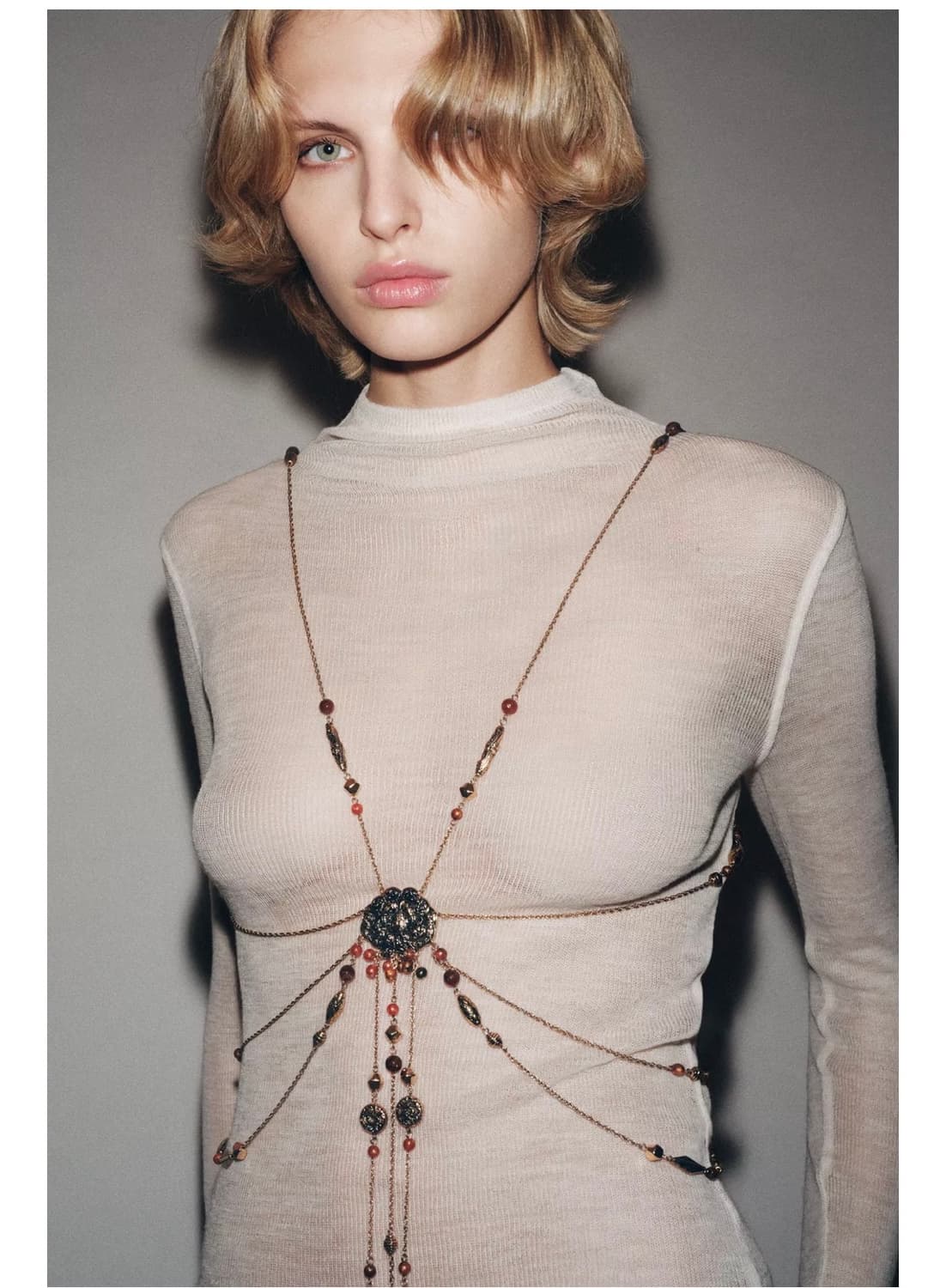 (새상품) ZARA 메탈릭 비즈 장식 바디 체인 상품이미지3