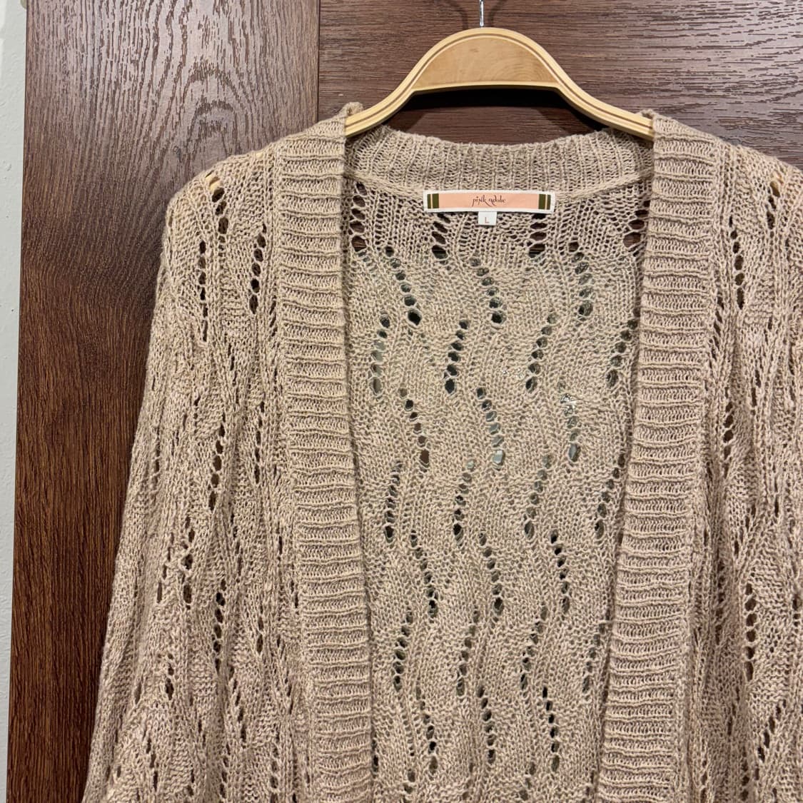 일본 빈티지 모리걸 베이지 크로셰 그물 롱슬리브 오픈 가디건 상품이미지4