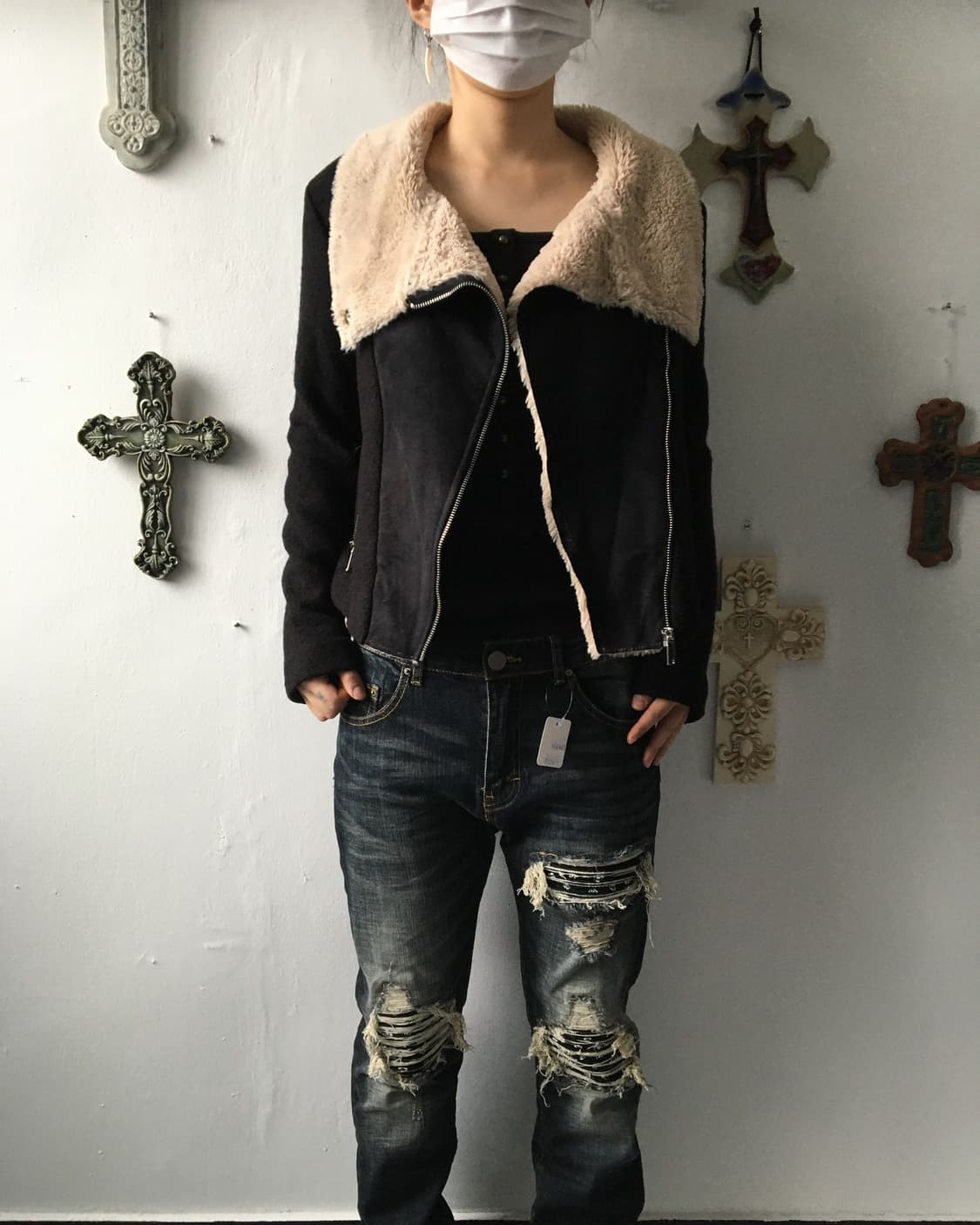 High neck fake fur suede jacket 상품이미지9