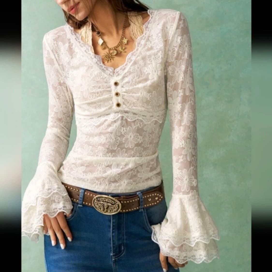 [새상품] 쉬인 여성 레이스 블라우스 S 상품이미지1