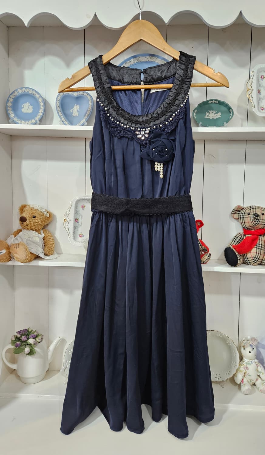 (axes femme) 네이비 진주레이스 포인트 원피스 상품이미지1