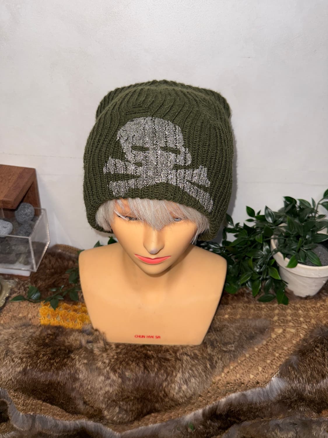 Khaki grunge damage skull loose beanie  상품이미지2