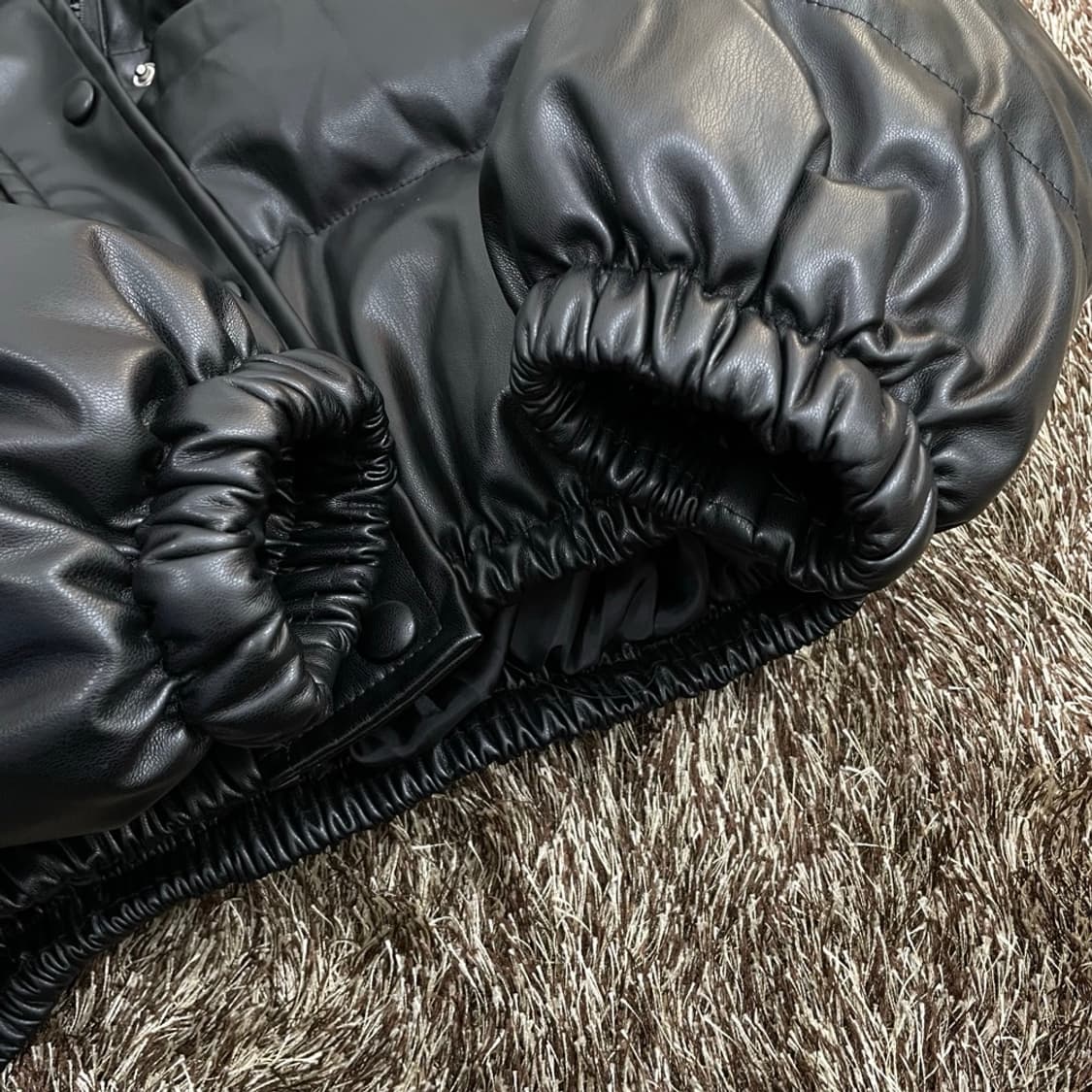 블랙 페이크 레더 숏 패딩 XL 상품이미지5