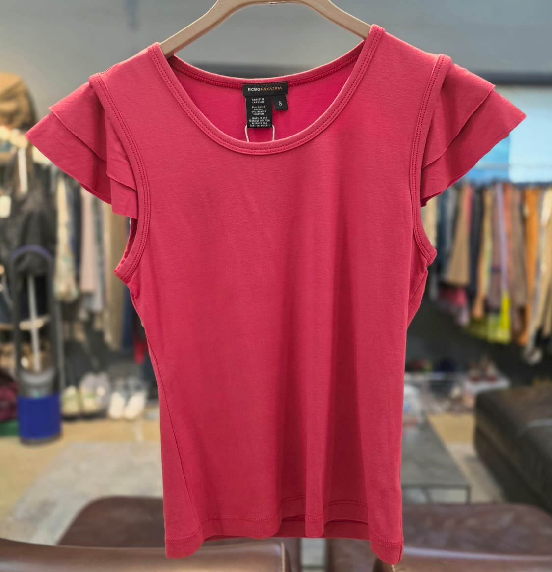 BCBG MAXAZRIA 프릴 슬리브 민소매 탑 상품이미지1
