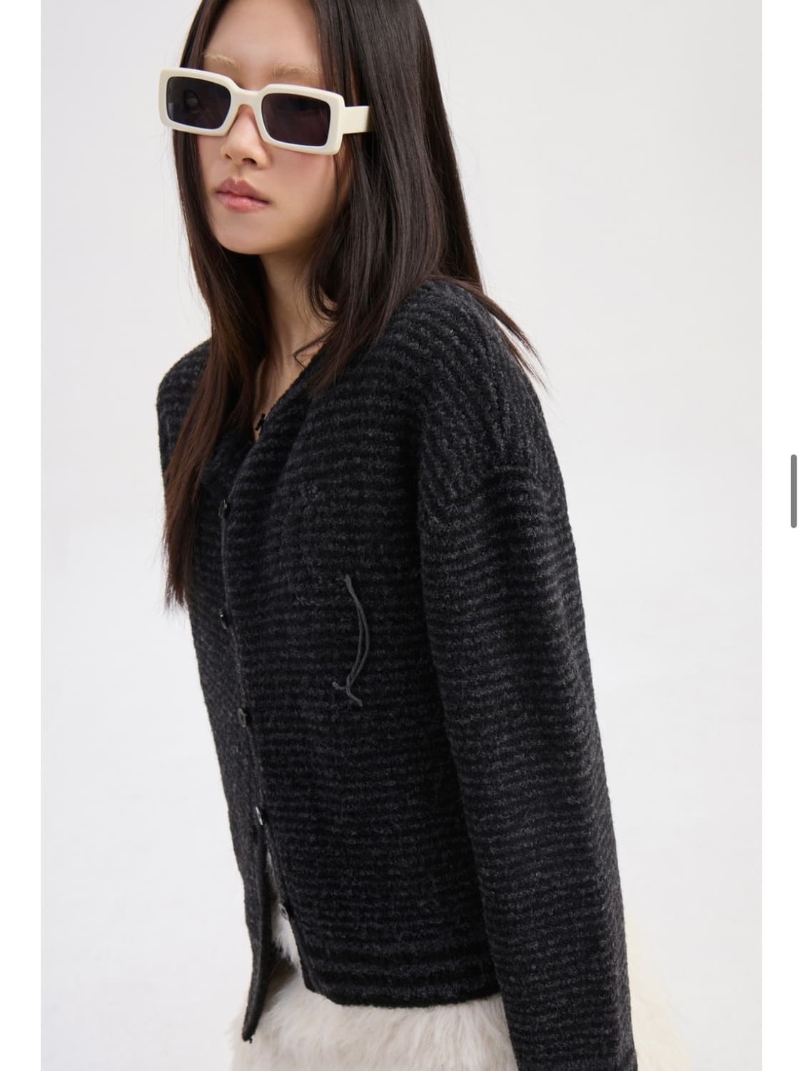 럭키슈에뜨 언발 스트라이트 가디건+퍼벨트 상품이미지1