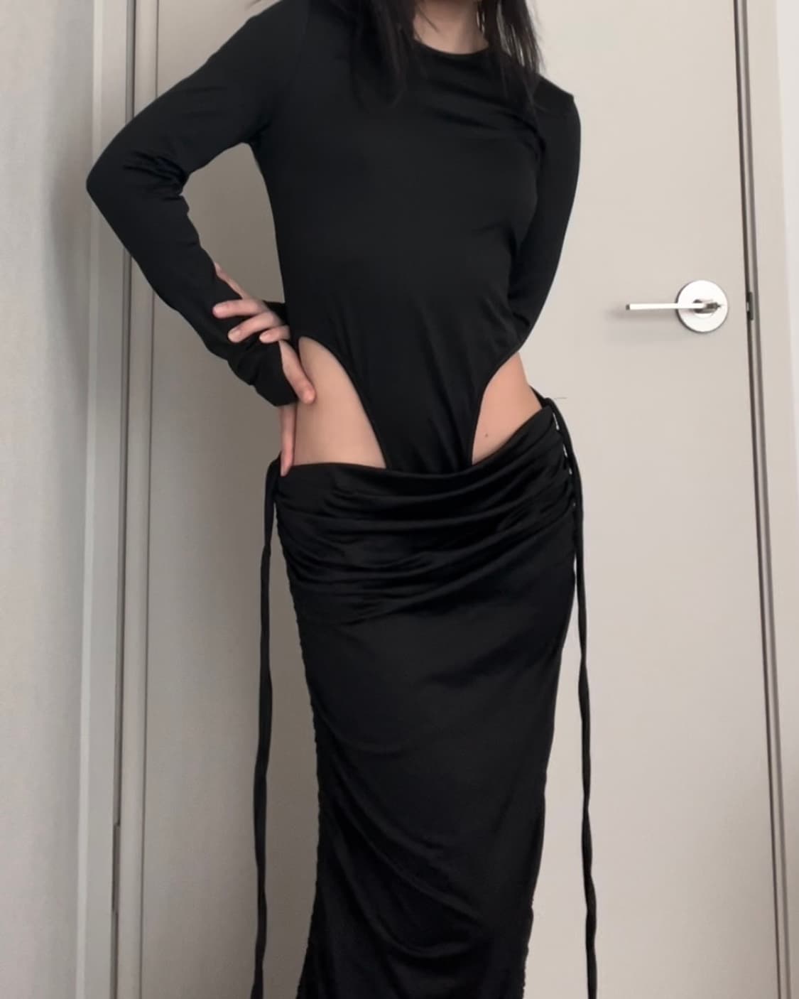 black maxi bodysuit shirring ops 상품이미지4