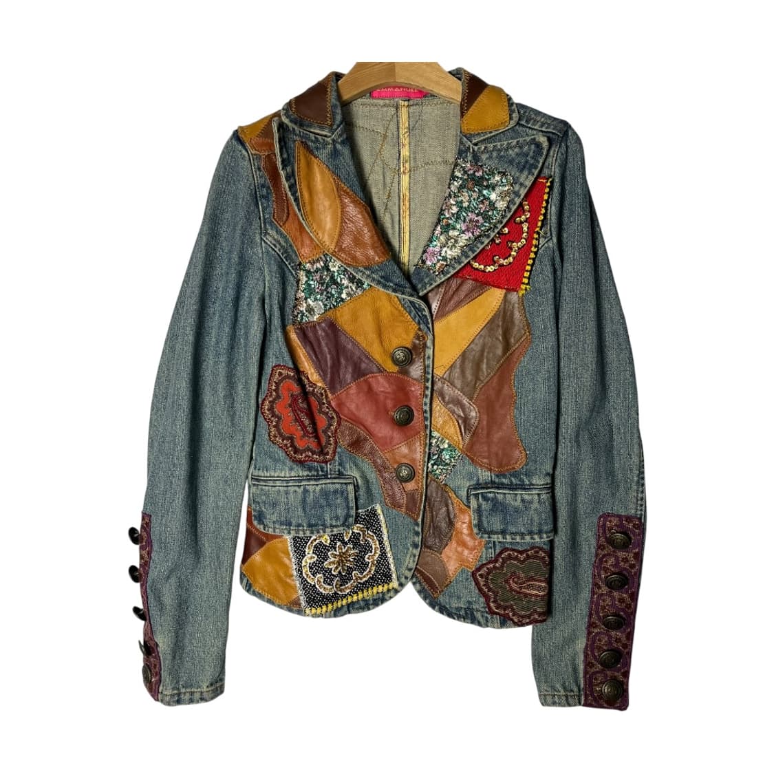 [JPN] 재팬 핸드메이드 레더 패치워크 데님자켓 상품이미지1