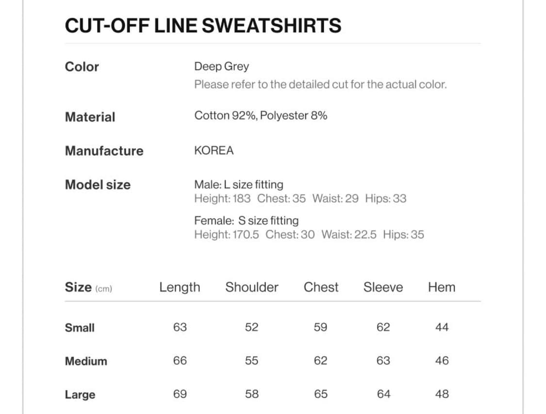 더바이닐하우스 컷오프 라인 맨투맨 딥 그레이 (M) 상품이미지6