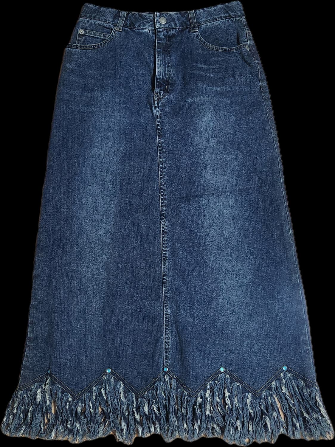 일본빈티지 데님 진청 롱스커트 밑단 수술 상품이미지1