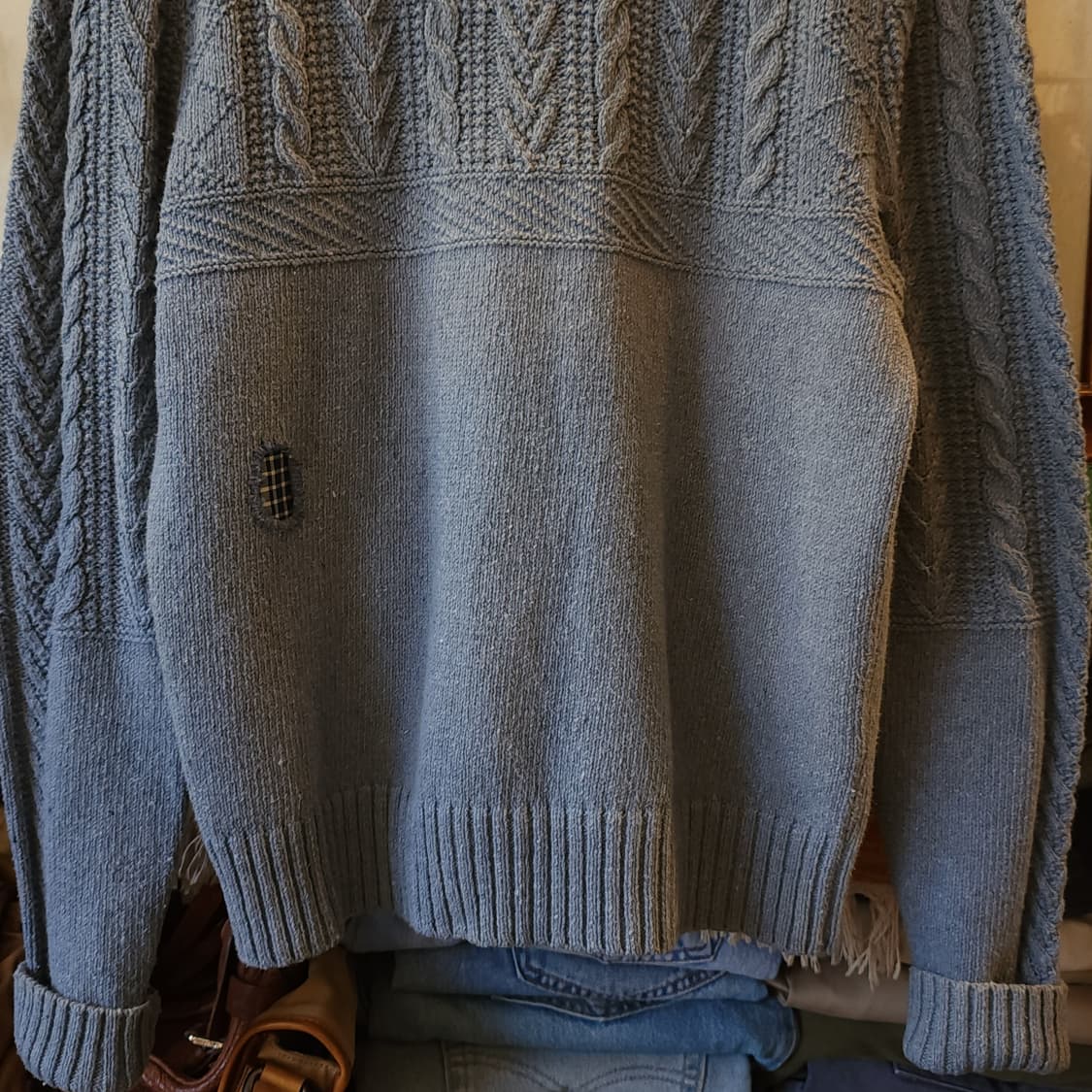 폴로 피셔맨 니트 데미지 디테일 패치워킹 인디고 블루 m 상품이미지7