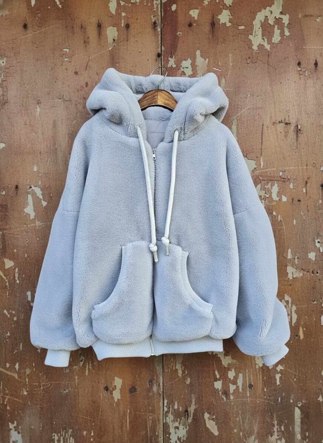 여성 퍼 후드집업 하늘색 오버핏 Free 상품이미지1