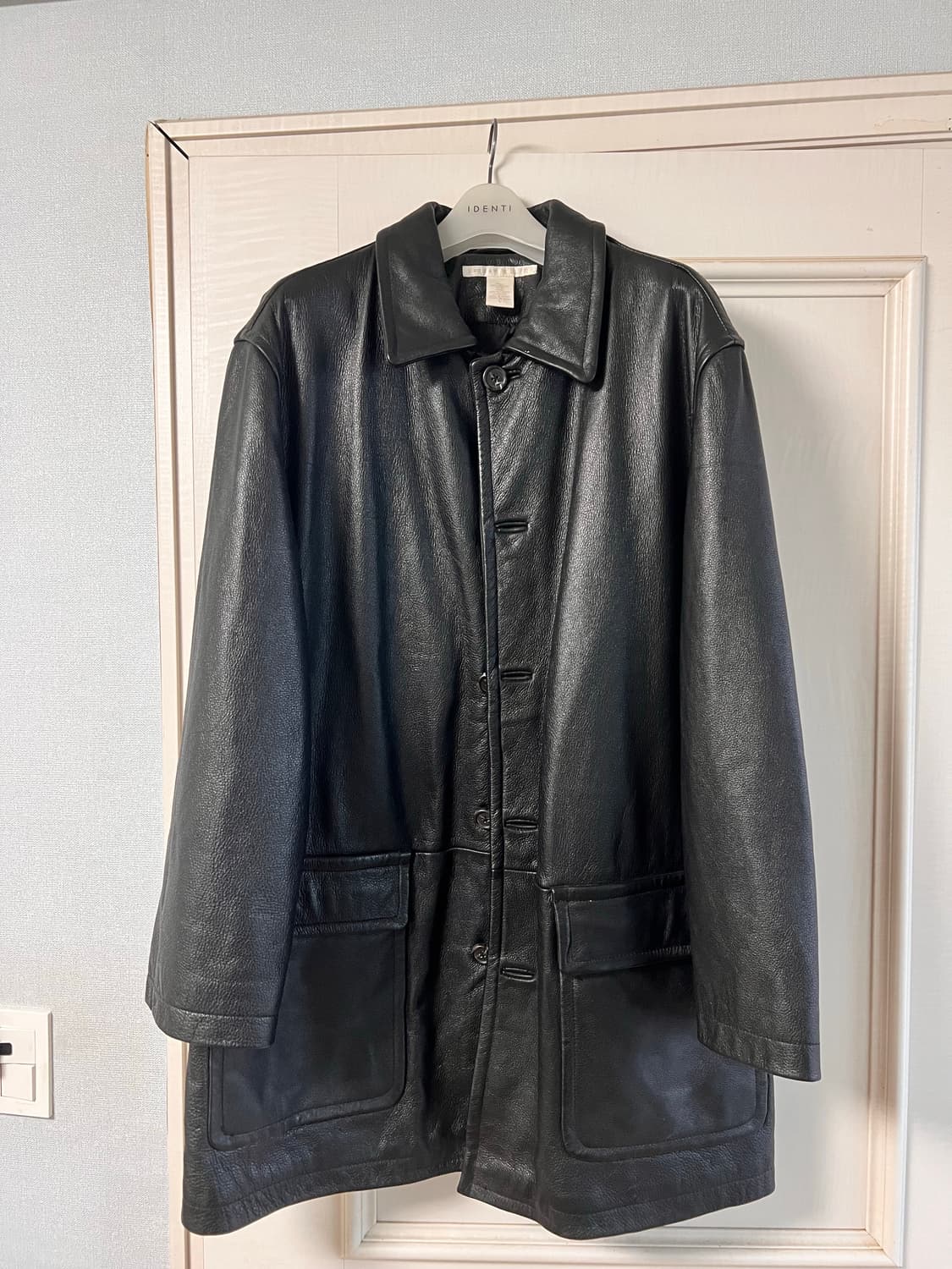 Perry Ellis Black Leather Car Coat 상품이미지1