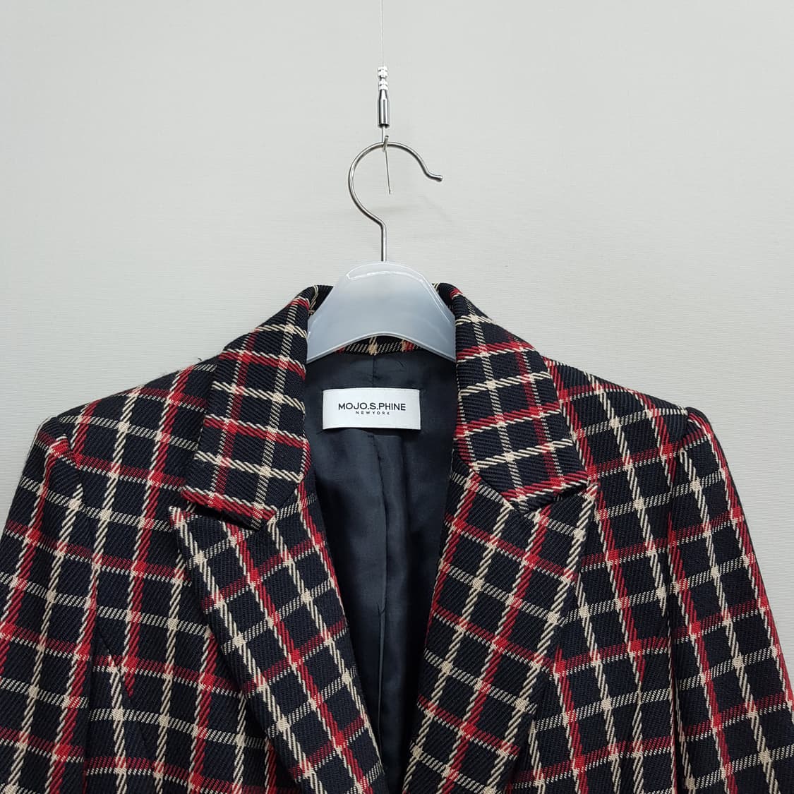 모조에스핀 체크 울 싱글 롱코트 55사이즈 상품이미지2