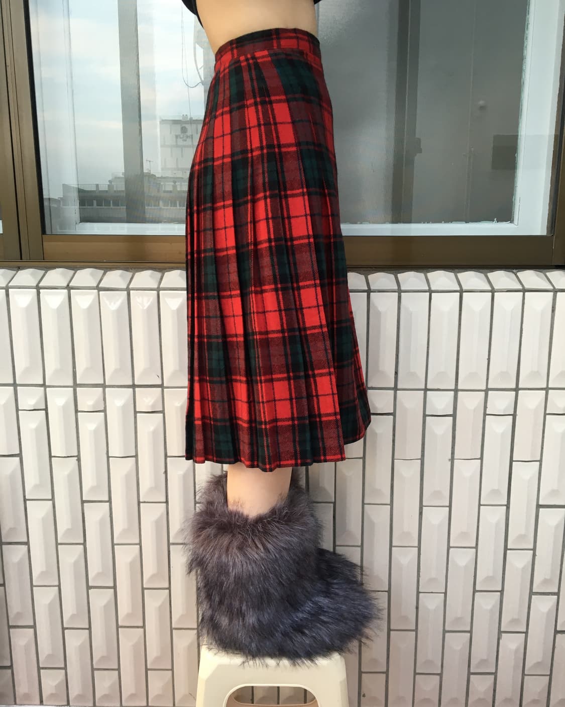 Fringe point woolen check pattern wrap s 상품이미지7