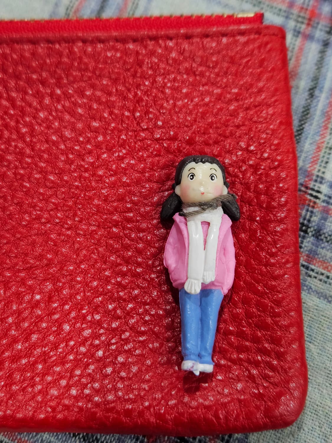 귀여운 빨간색 소가죽 카드지갑 키링 상품이미지3