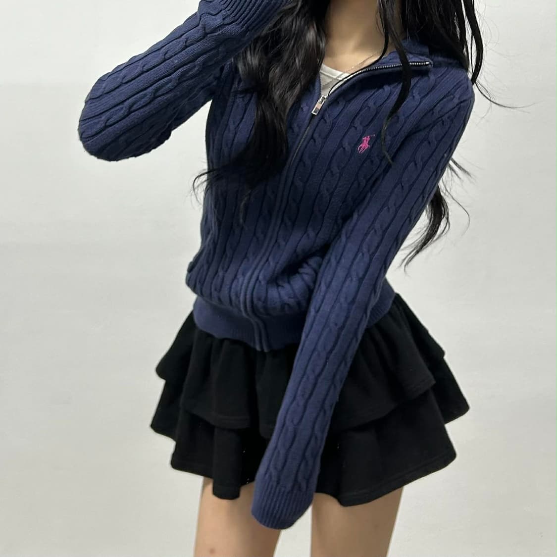 폴로 랄프로렌 네이비 걸즈 케이블 니트 집업(목택분실) 상품이미지1