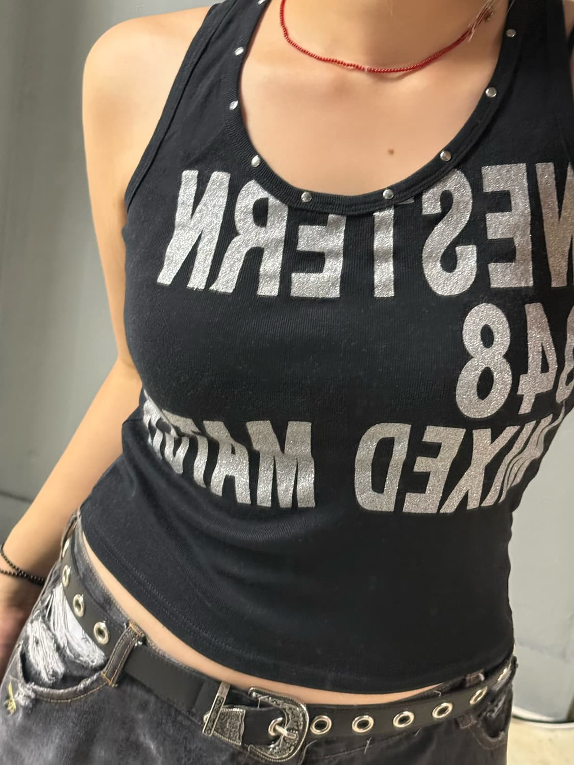 lettering sleeveless + net top set  상품이미지3