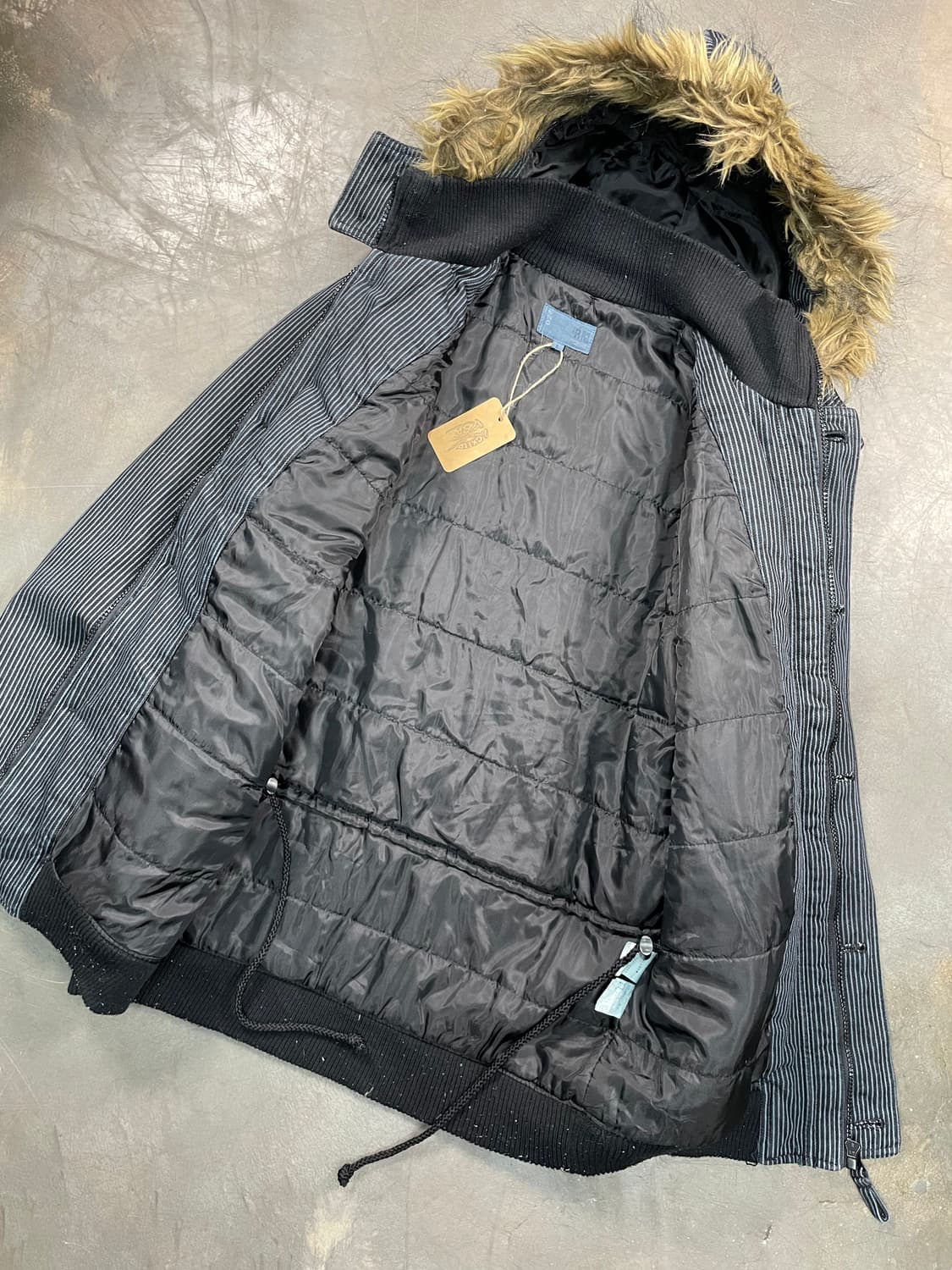 빈티지 스트라이프 퍼 후드 자켓 상품이미지4