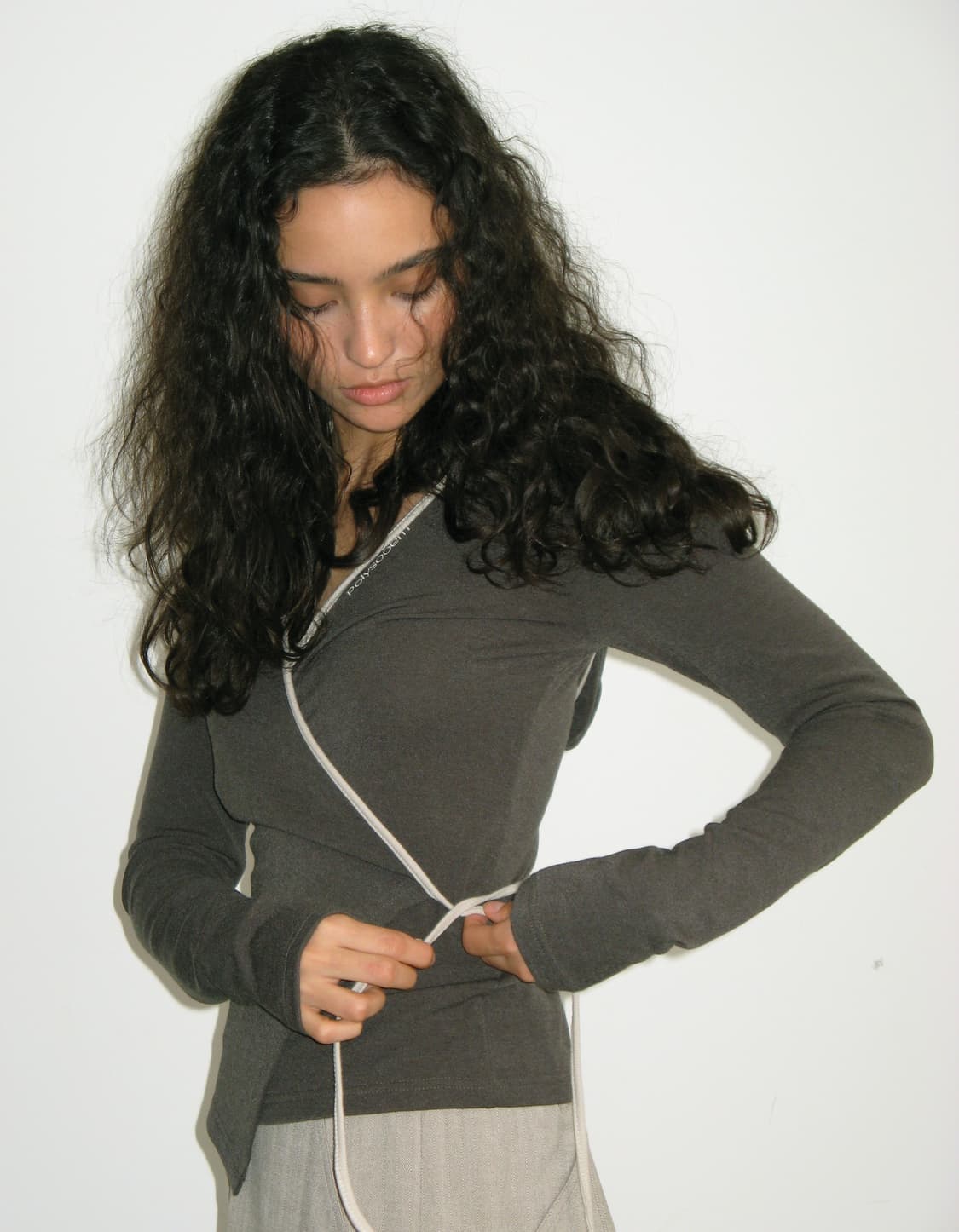 Polysooem wrapped strap cardigan khaki 상품이미지1