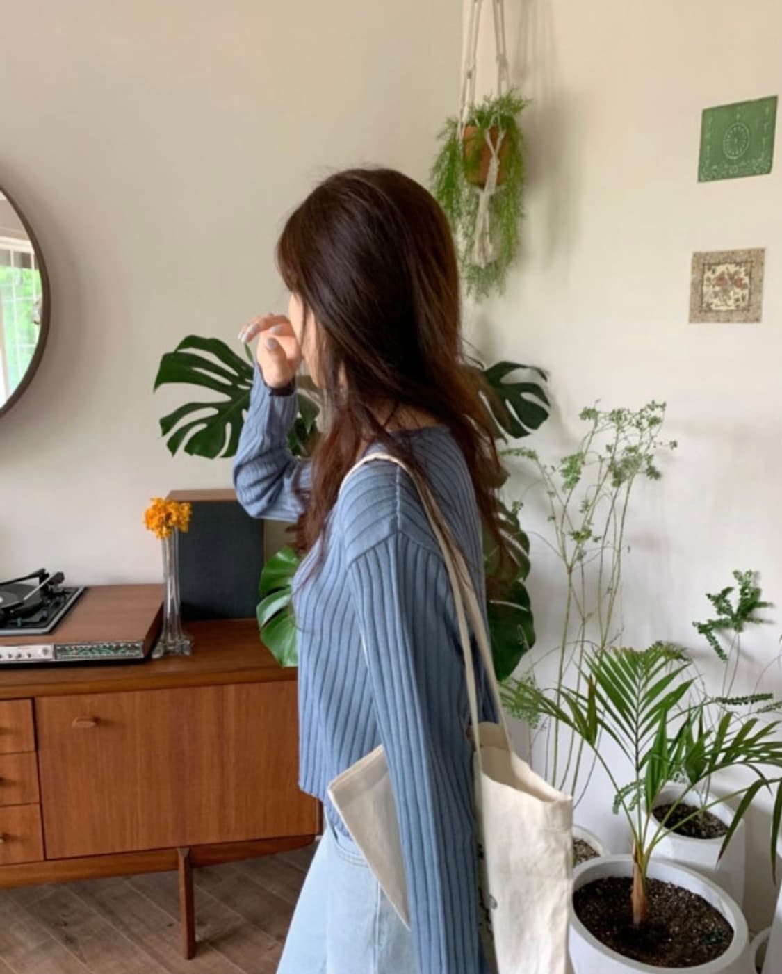 (미착용) 98도씨 오가닉 골지 린넨 가디건 팬톤블루 봄 여름옷 새상품 상품이미지4