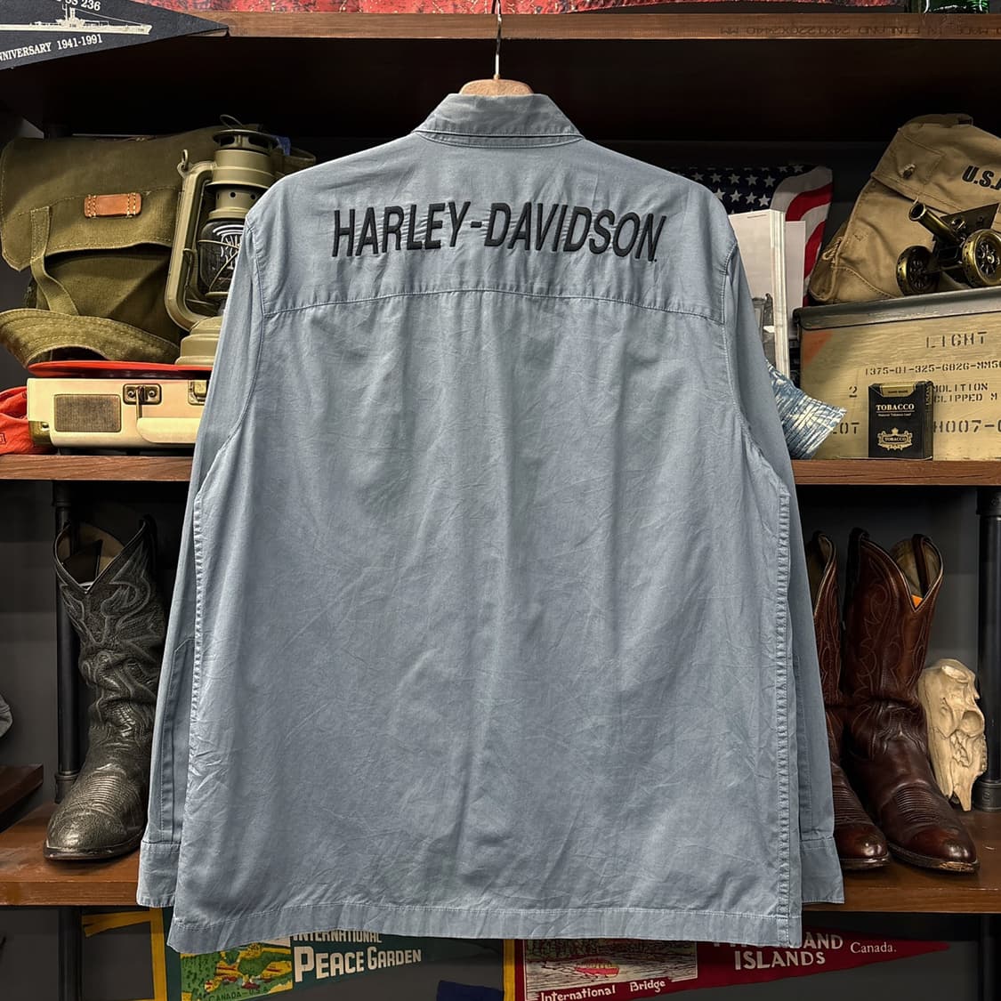 00s 할리데이비슨 모터사이클 레터링 원패치 코튼 워크셔츠 N198 상품이미지2