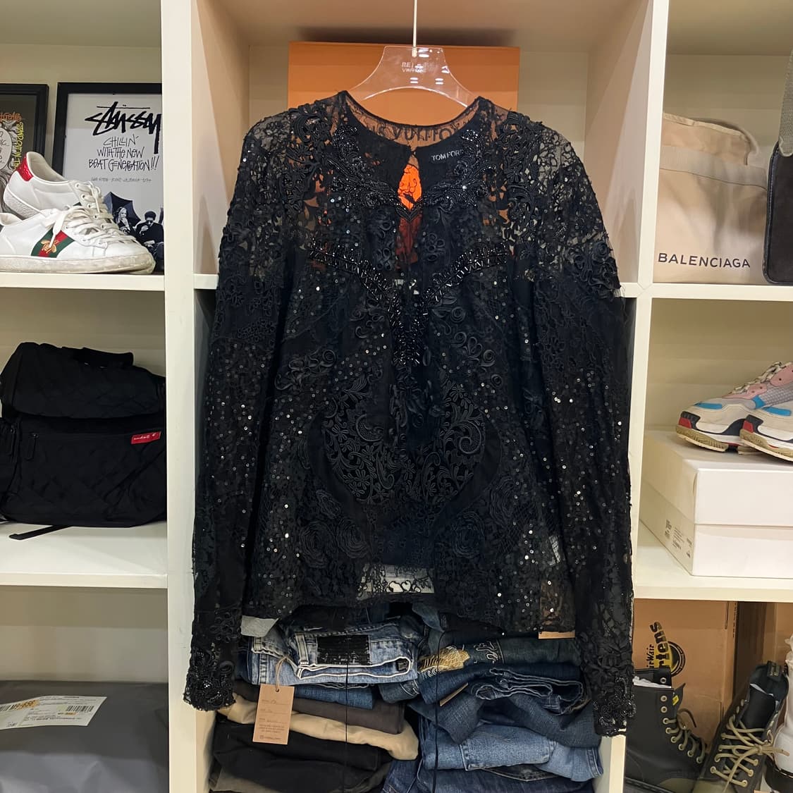톰포드 시퀸 블랙 레이스 시스루 가디건 42 상품이미지3