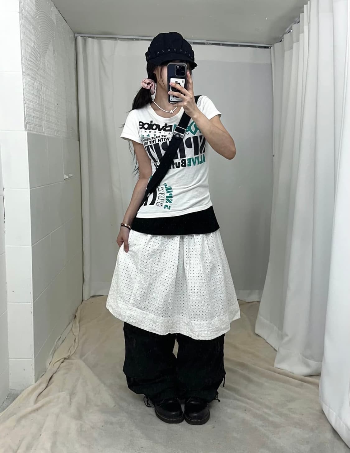 일본 빈티지 펑크 코디 세트 레이어드 나시 슬리브 펀칭 스커트 상품이미지1