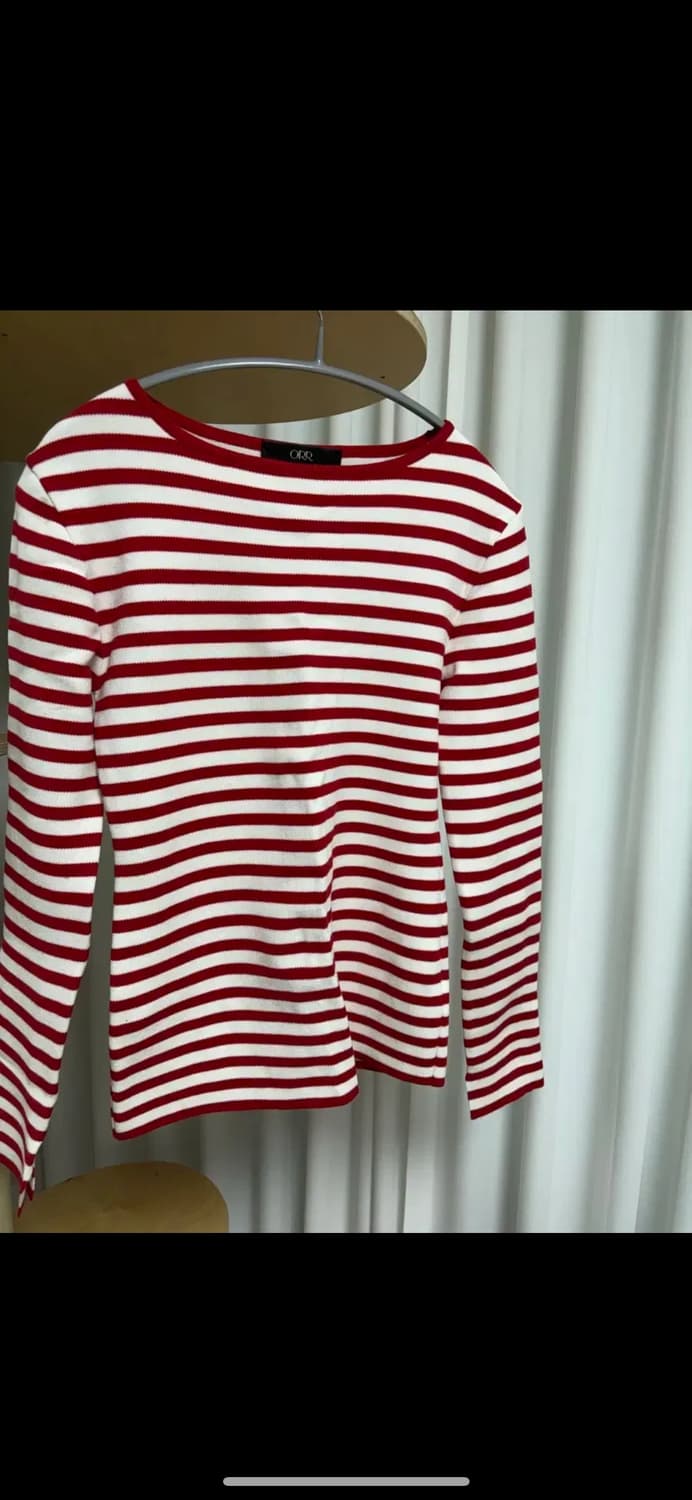 오르 보트넥 슬릿 니트 스트라이프 레드 fw 상품이미지2