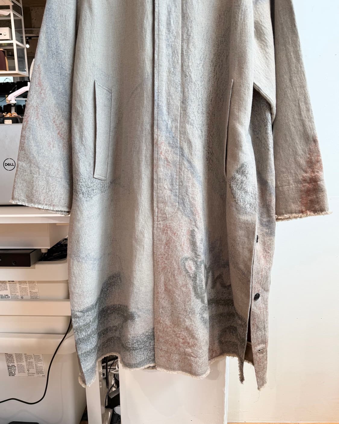 요크 베이지 자카드 볼 칼라 코트 상품이미지6