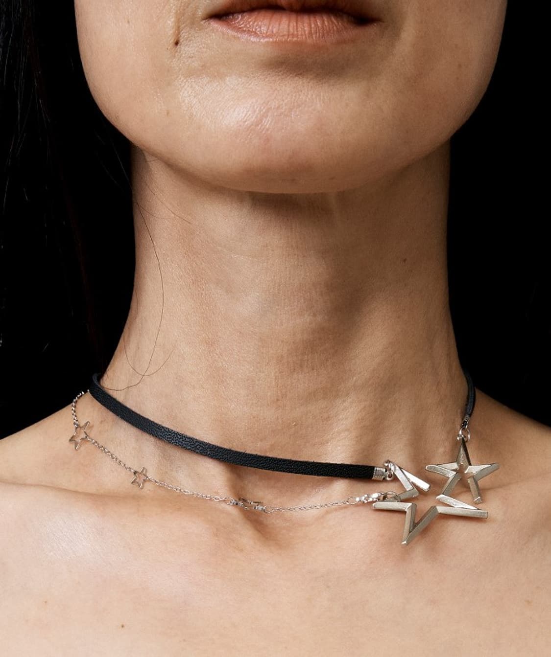 DOUBLE STAR NECKLACE BLACK 상품이미지2