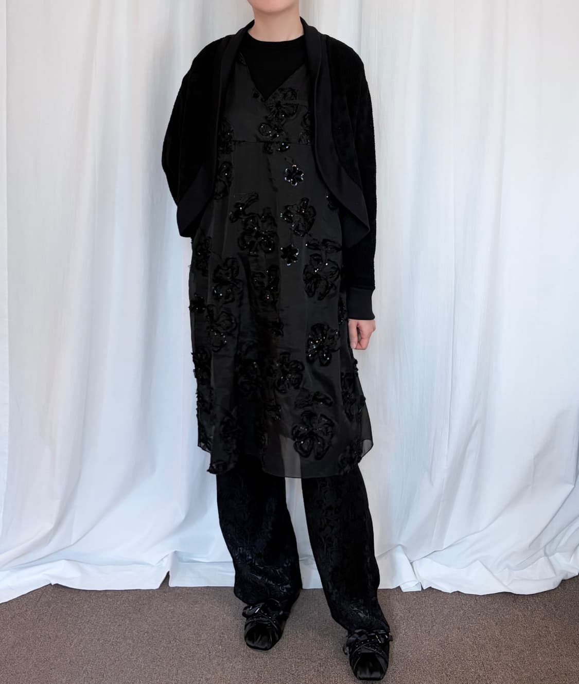 Flower Knit Bolero Cardigan - Black 상품이미지3