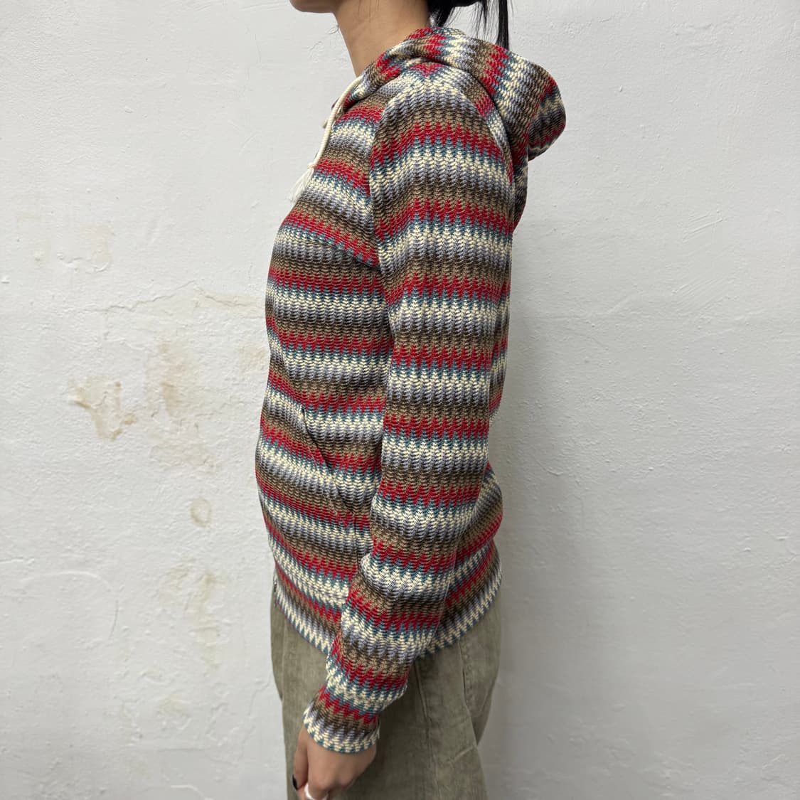 빔즈(BEAMS) 믹스컬러 셰브론 패턴 메쉬 2way 후드 집업 자켓 상품이미지2