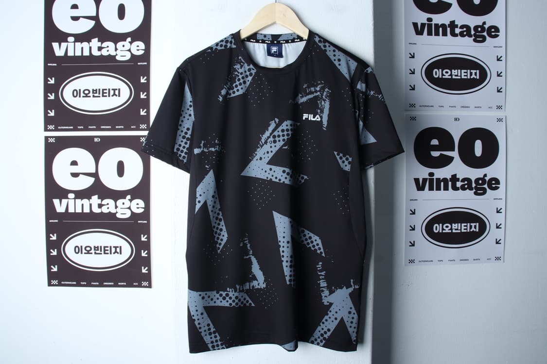 (L-XL) 휠라 반팔 티셔츠 기능성 패턴 블랙 폴리-H32959 상품이미지2