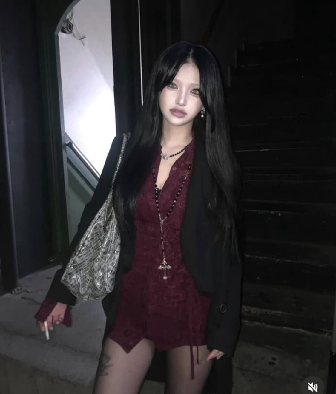 엘프엘프엘프 메쉬 코르셋 셔츠 와인컬러  상품이미지1