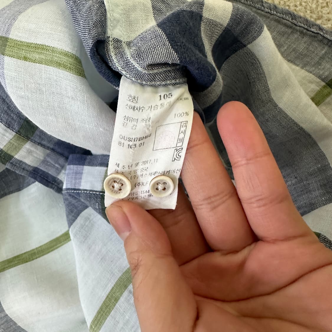 105 헤지스 린넨 체크 반팔셔츠 0317D 상품이미지3