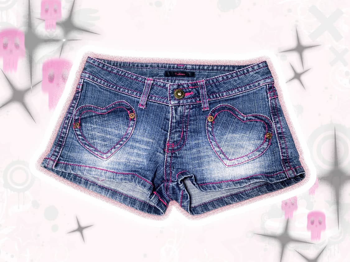 키치 갸루 y2k scene 하트패치 주머니 데님 숏팬츠 상품이미지1