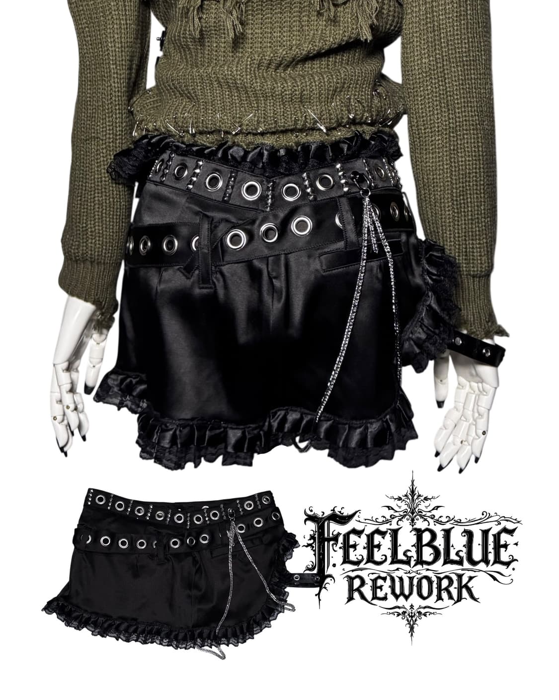 REWORK 032 Black Punk Laced Skirt 상품이미지7