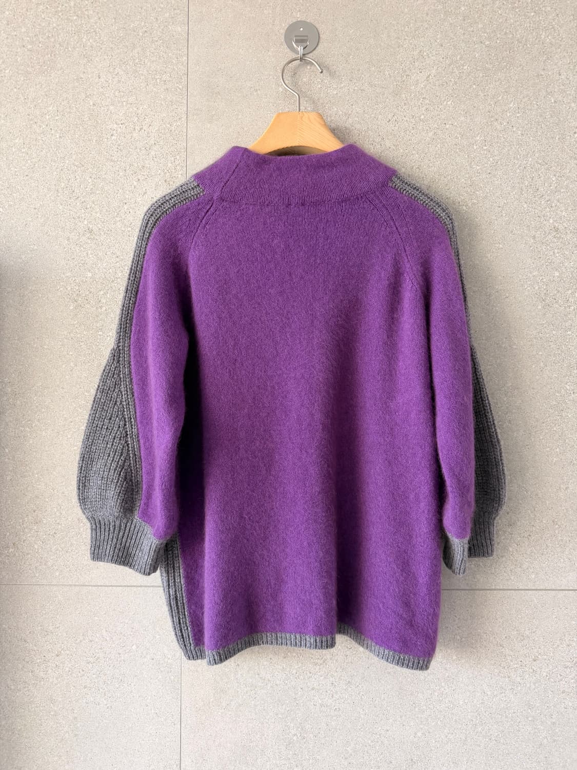 퍼플 울 캐시미어 혼방 여성 반목 8부소매 니트 블라우스 상품이미지4