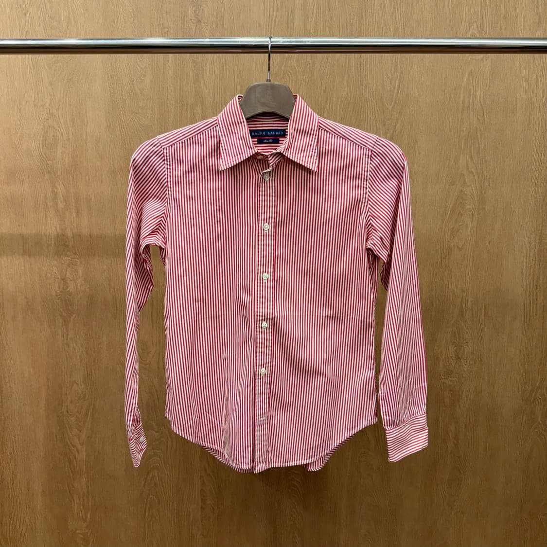 랄프로렌 스트라이프 긴팔 셔츠 클래식 포니 자수 코튼 슬림핏 레드 상품이미지2