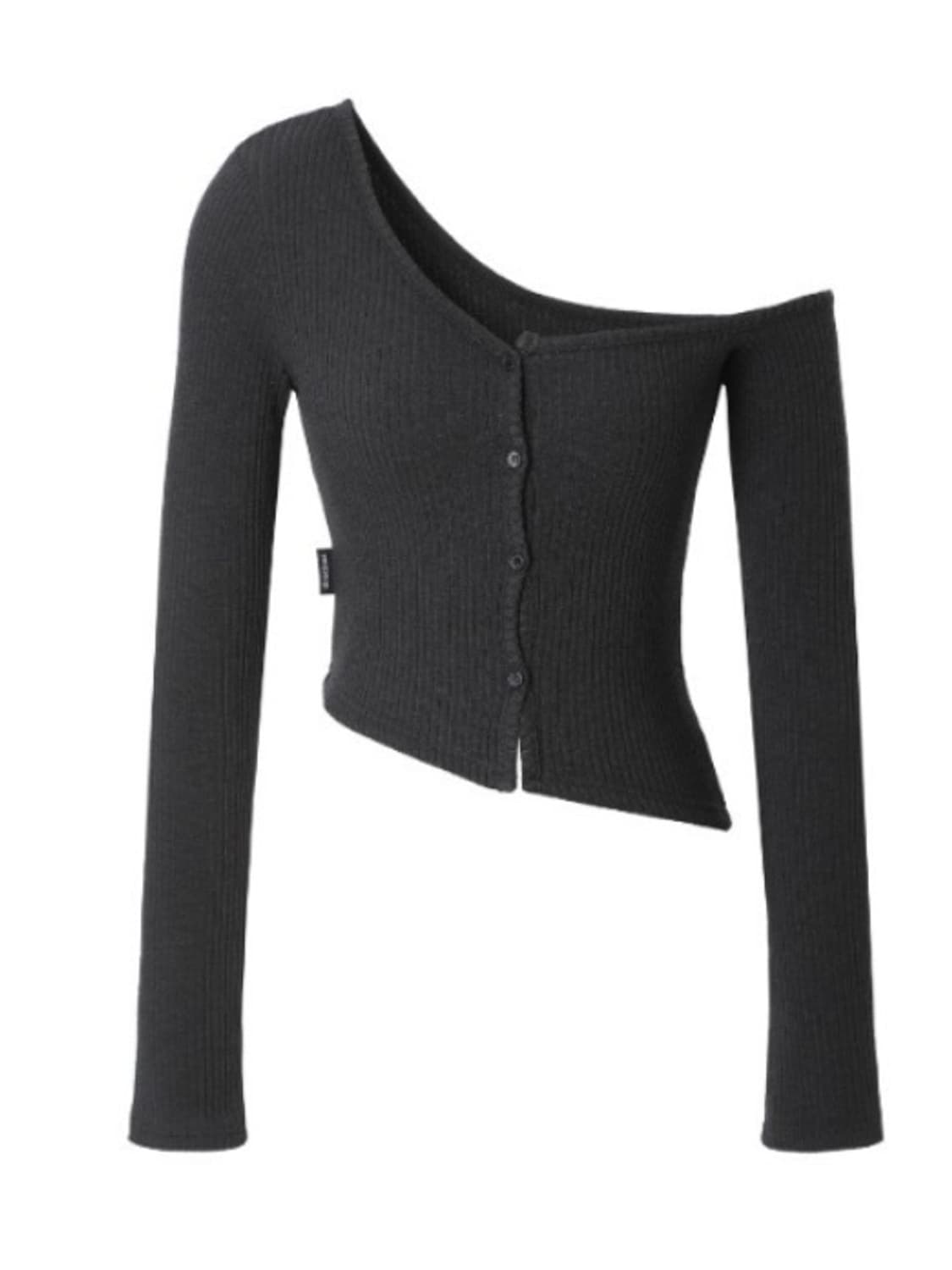 (1회 시착) 쓰리타임즈 원숄더 버튼 가디건 (차콜) 상품이미지1