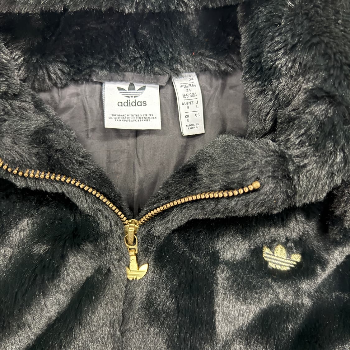 (S)아디다스 Adidas 퍼 후리스 후드 집업(블랙,뒷판빅로고) 상품이미지3